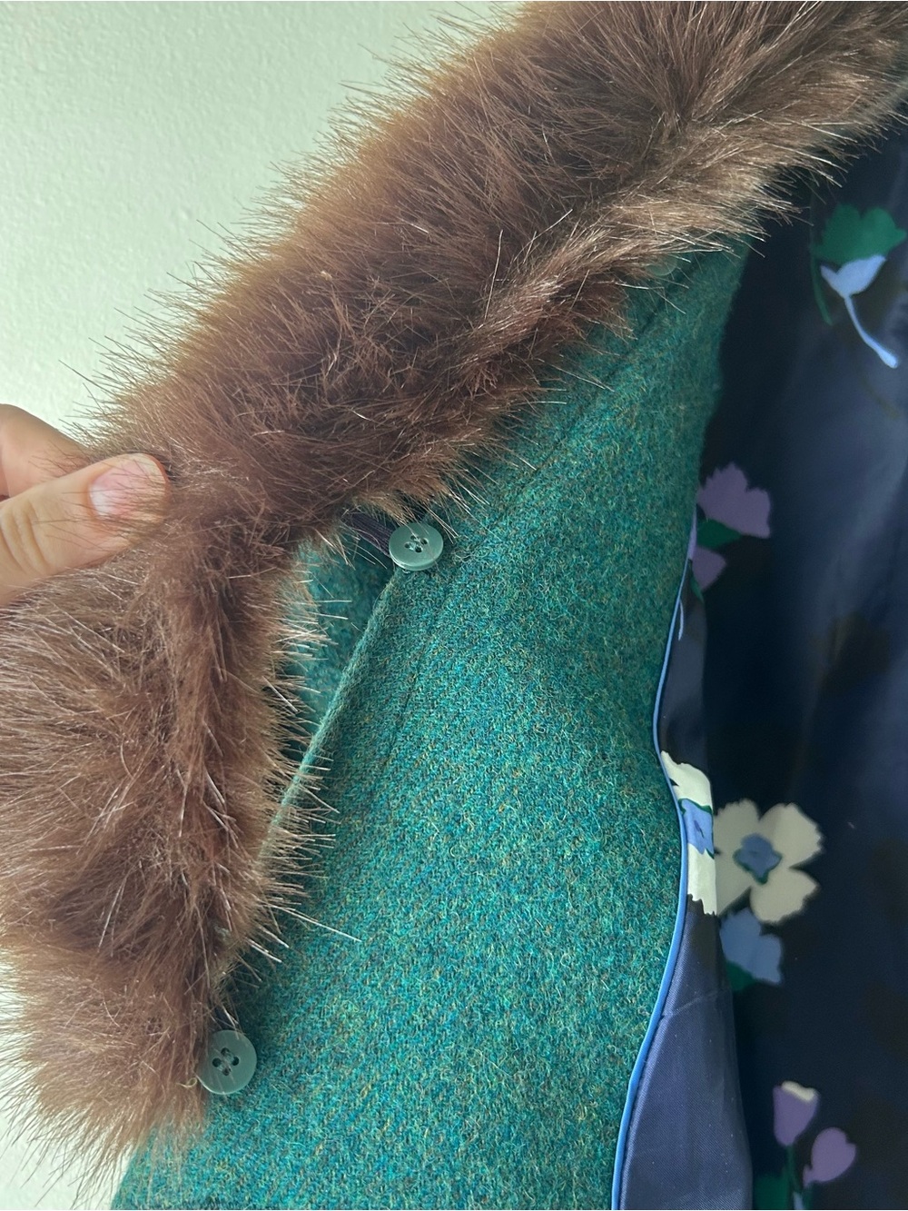 Talbots Faux Fur Collar Aberdeen Blazer Forest Green 14P - Picture 11 of 13